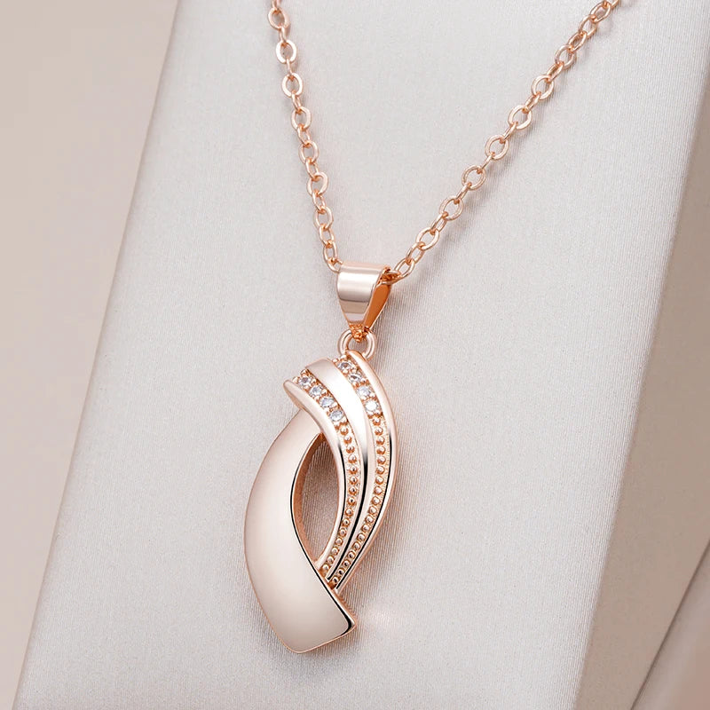 Glossy Geometry Natural Zircon Pendant Pendant Necklace for Women 585 Rose Gold Colour
