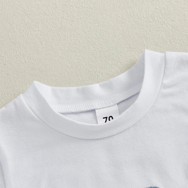 0-7Y Casual Kids Boys Summer Clothes Sets 2pcs Short Sleeve O Neck Lobster Letter Print T Shirts and Striped Shorts