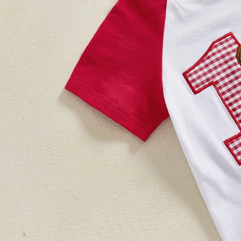 Summer Baby Boys Birthday Baseball Outfit Set - Letter Embroidery T-Shirt & Plaid Shorts (0-3Y)
