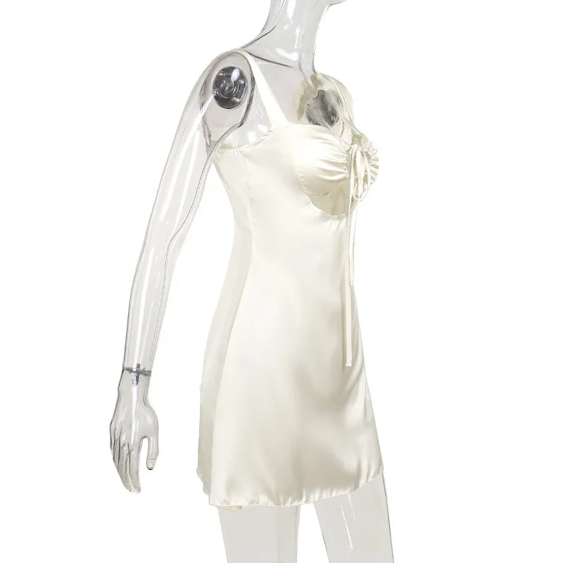 Women's Summer Tie Front Cut Out Mini Backless A-Line Backless Dress