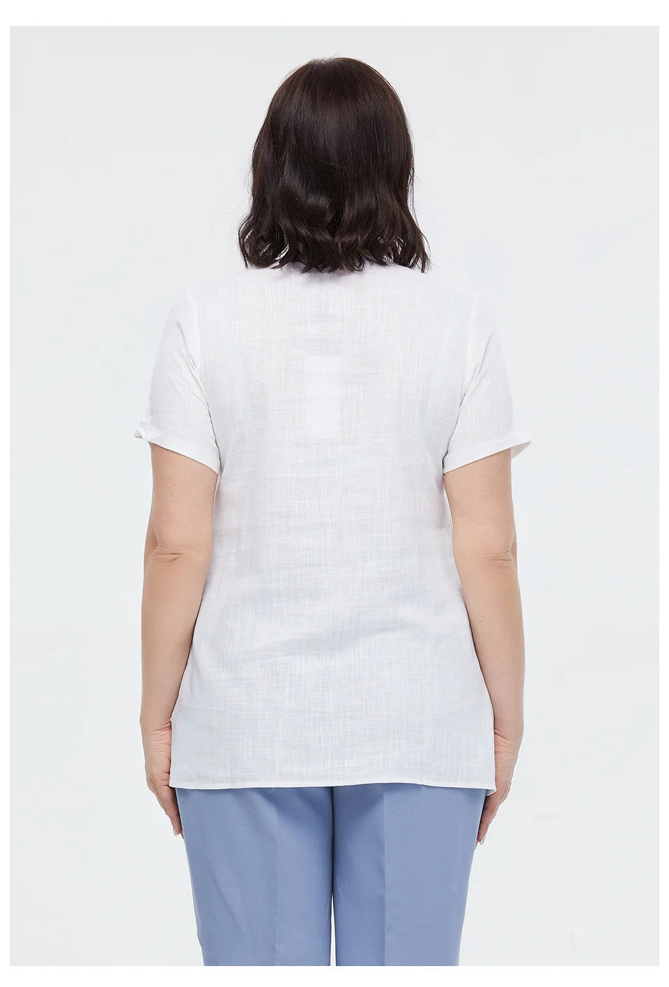 Women's Summer Cotton Linen Oversized Short Sleeve Sequins Button Top