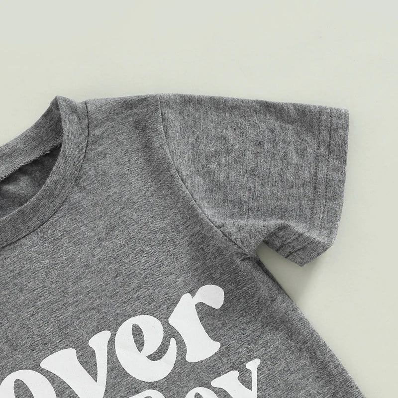 Valentine's Day Baby Boys Summer Outfit Set - Letter Print Grey T-Shirt & Pocket Pants (0-4Y)