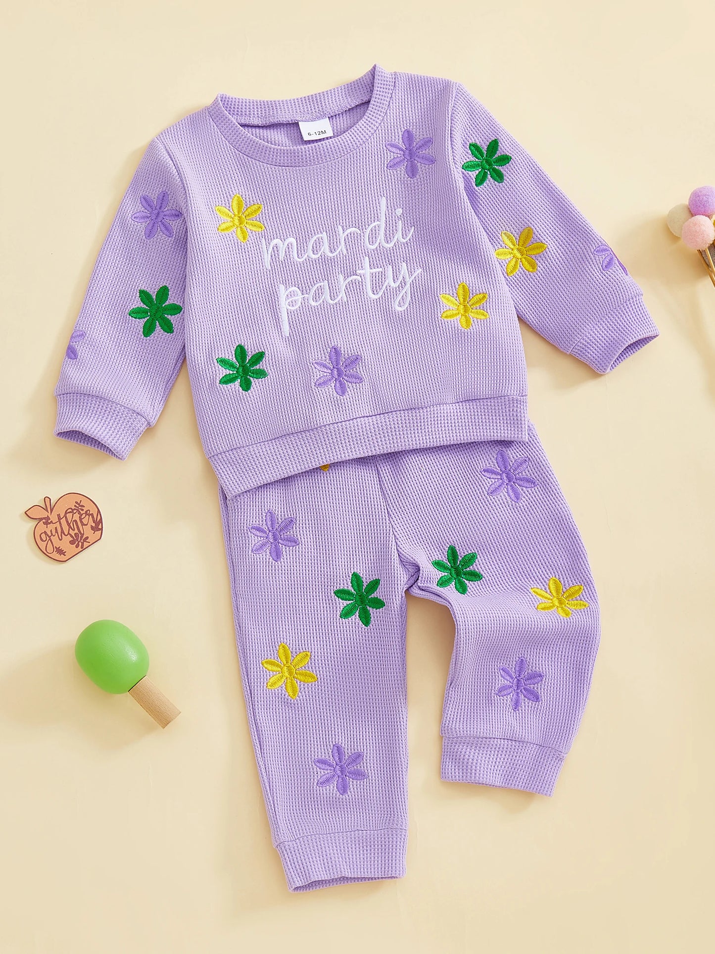 Toddler Kids Girls Carnival Long Sleeve Letter Floral Embroidery Sweatshirt and Pants Set