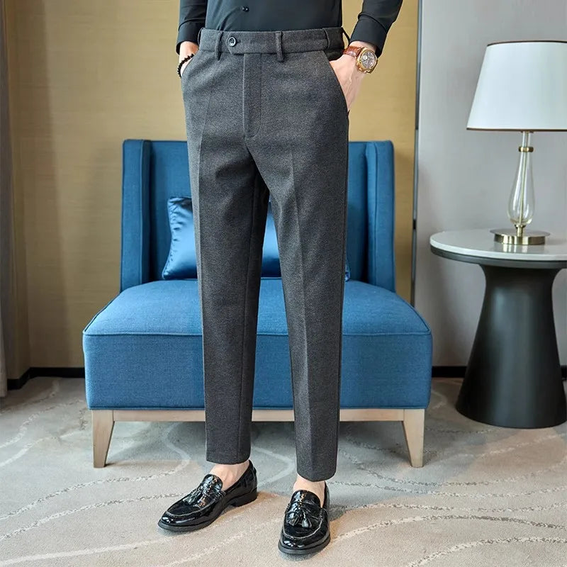 Men's Woolen Elastic Full Length Trousers