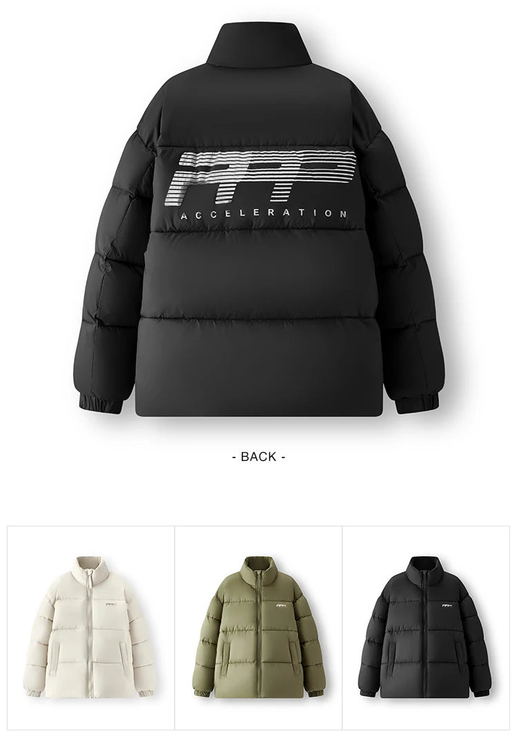 Cotton Padded Jacket Men Thick Printed Texture Stand Collar Winter Fashion Outerwear