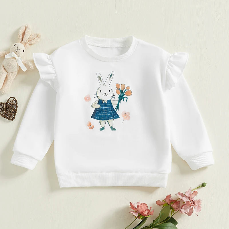 Girls' Easter Rabbit Print Sweatshirt - Long Sleeve Crew Neck Pullover