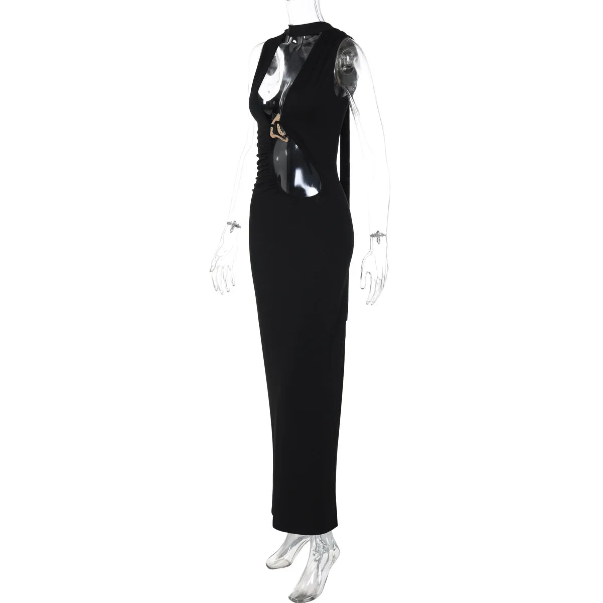 Women's Embellished Plunge Halter V Neck Maxi Outfit Club Party Cut Out Bodycon Dress