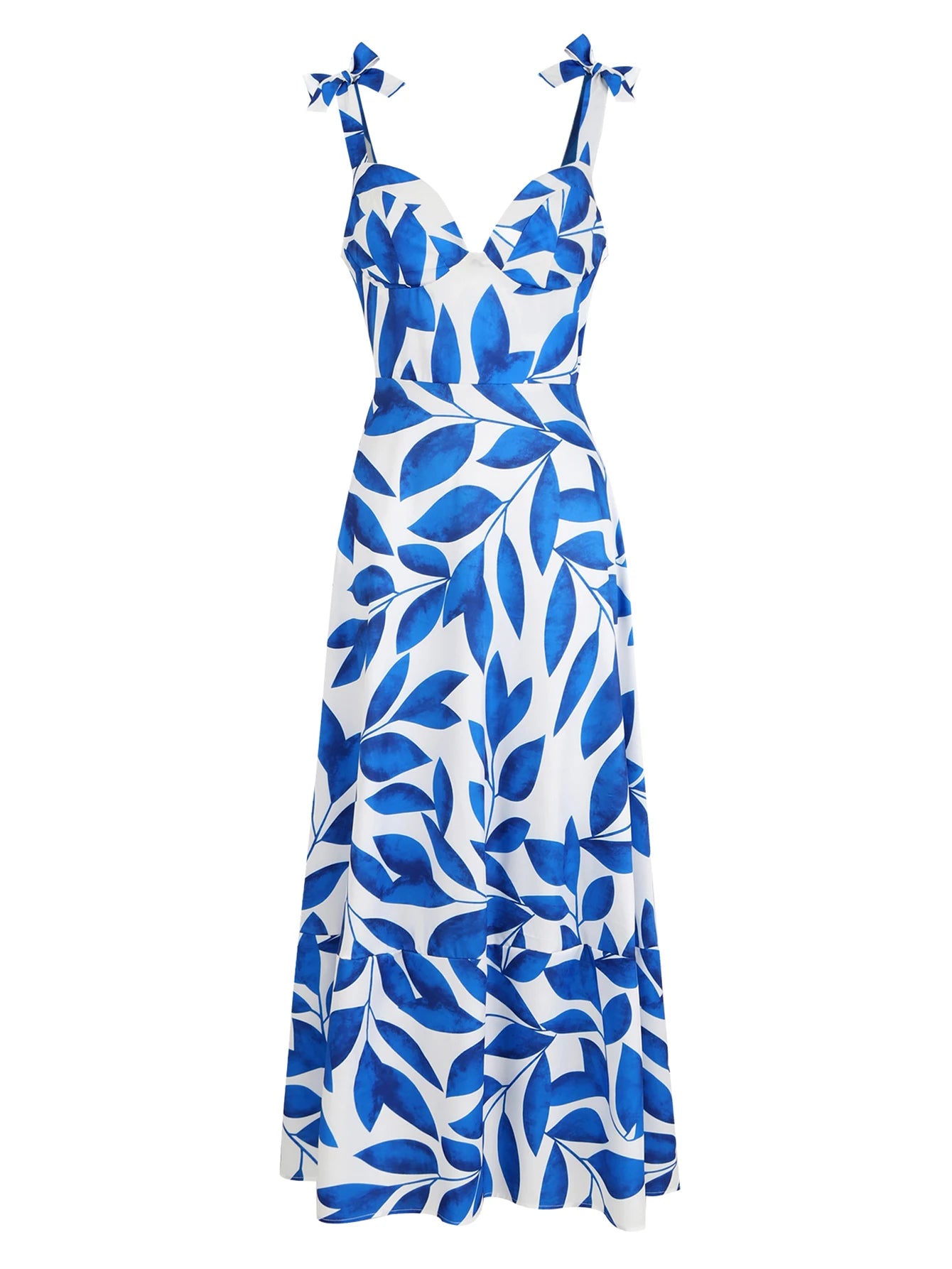Women's Floral Printed Elegant Sleeveless Long Lace Up Robe Summer Bodycon Dress