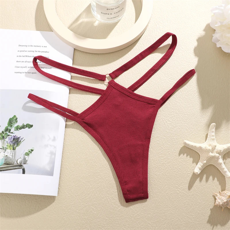 4-Pack Cotton Striped Thongs - Women's Low-Rise Breathable Underwear Set
