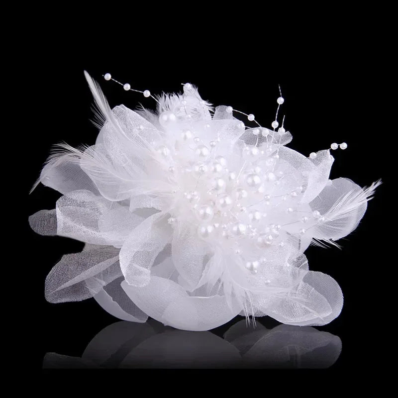 Elegant Feather Fabric Flower Brooch - Women's Corsage Lapel Pin