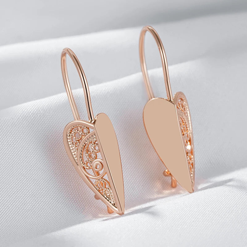 Women's 585 Rose Gold Long Geometric Hollow Flower Big Drop Earrings