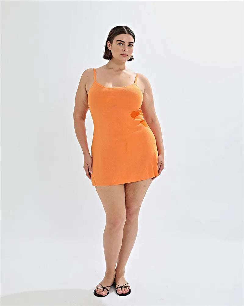 Women's Spaghetti Strap Print Knitwear Mini Robe Summer Sleeveless Backless Beach Dress