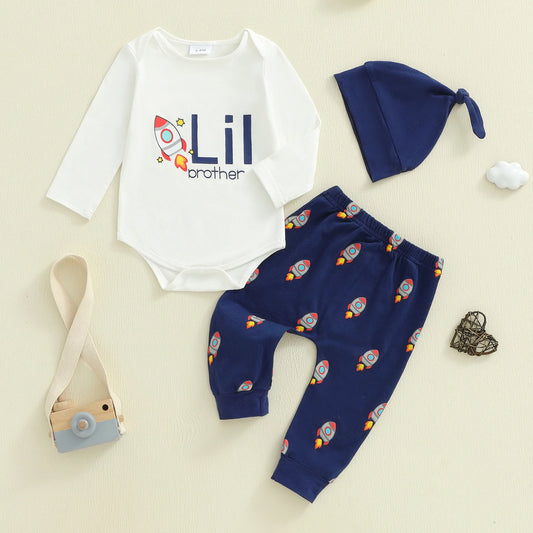 Baby Boys 3-Piece Cartoon Print Outfit Set with Hat (0-6M)