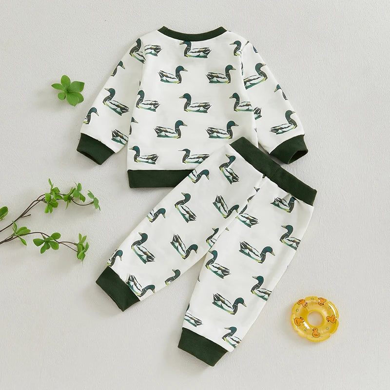 0-3Y Autumn Casual Baby Boys Clothes Sets Animal Duck Print Long Sleeve Sweatshirt Long Pants Outfit