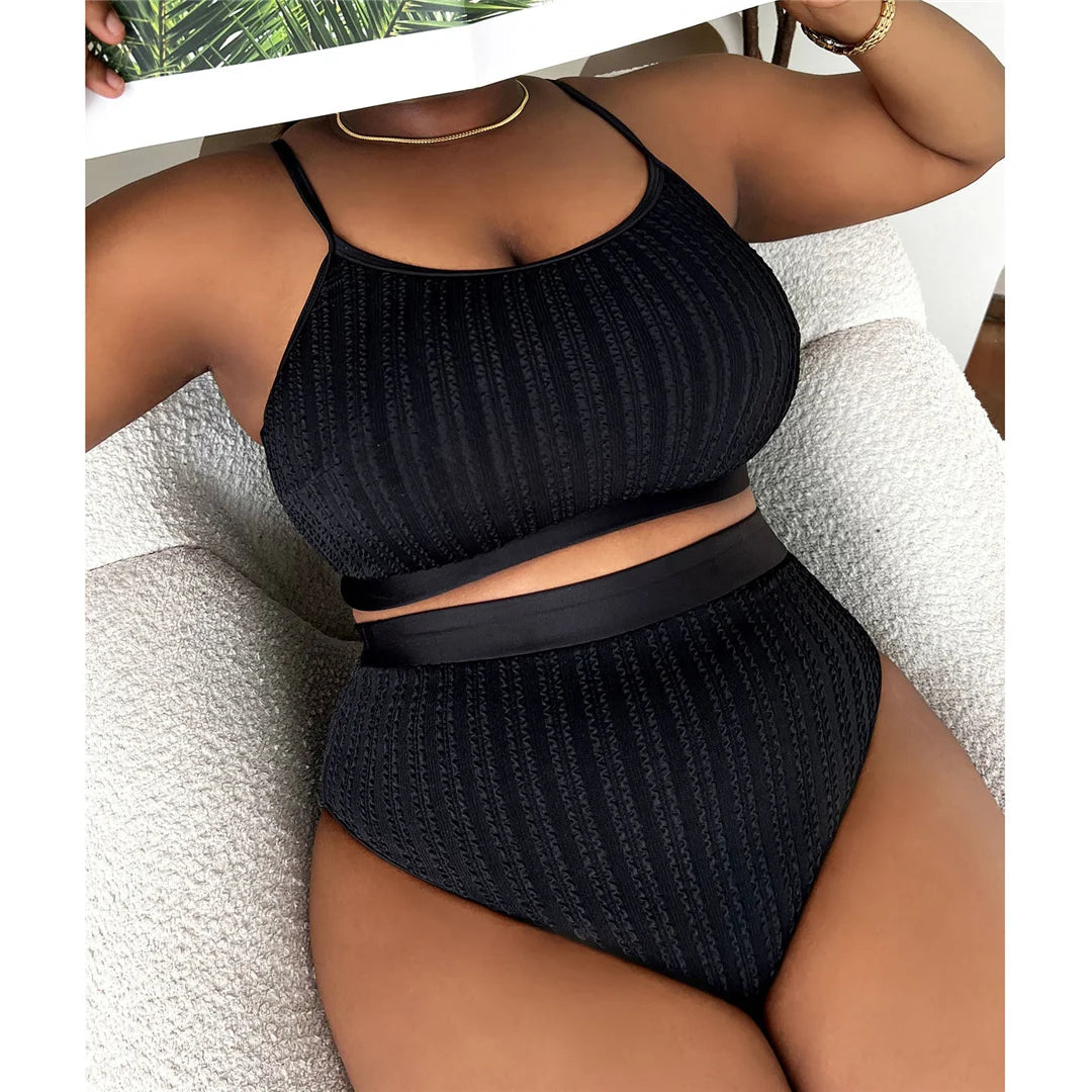 Women's Ribbed Bikini Plus Size Swimsuit Two-pieces Bikini Set 0XL - 4XL