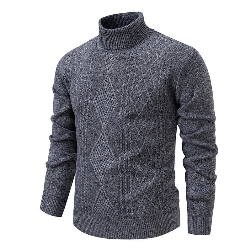 Men's Winter Fleece Warm Turtleneck Sweater - Geometric Knit Pullover