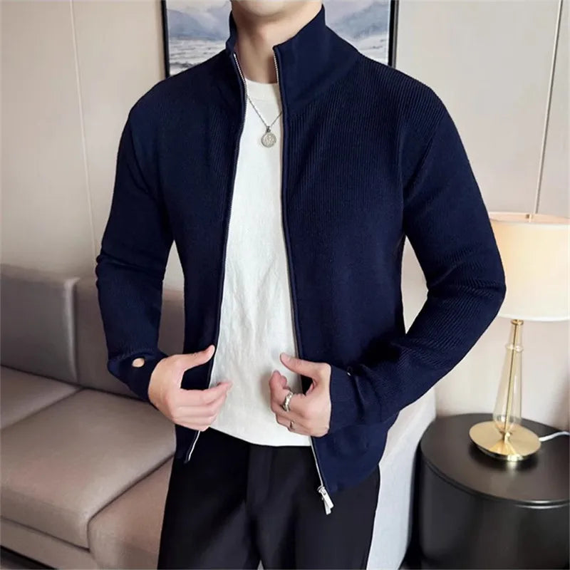 Men's Autumn Winter Stand Collar Casual Knitted Cardigan