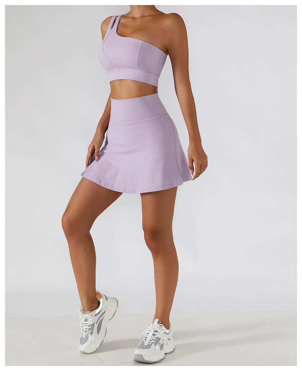 Women’s 2pc Sports Skirt Suit Outdoor Leisure Single Shoulder Bra Suit Quick Drying Tennis Set Yoga workout Skirt Set