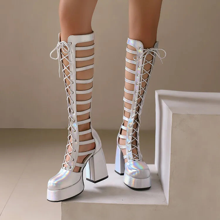 Women's Zipper Waterproof Platform Summer Knee Length Boots