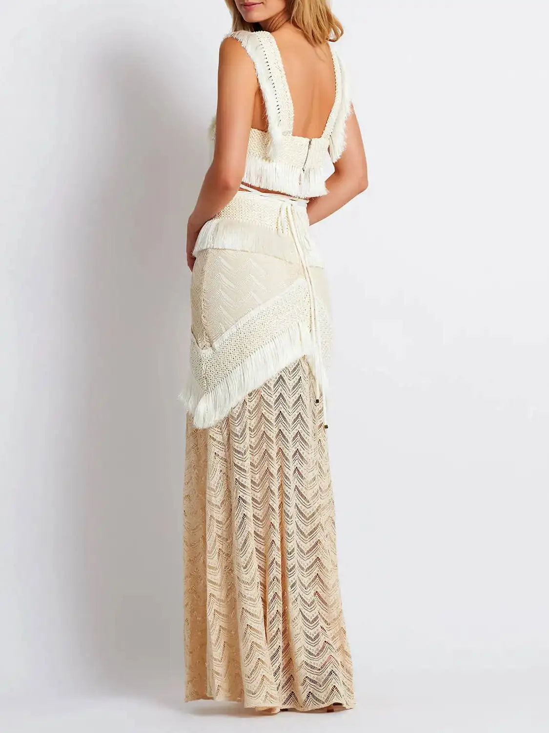 Women's Two Piece Set V Neck Sleeveless Top and Waist Chic Slit Skirt