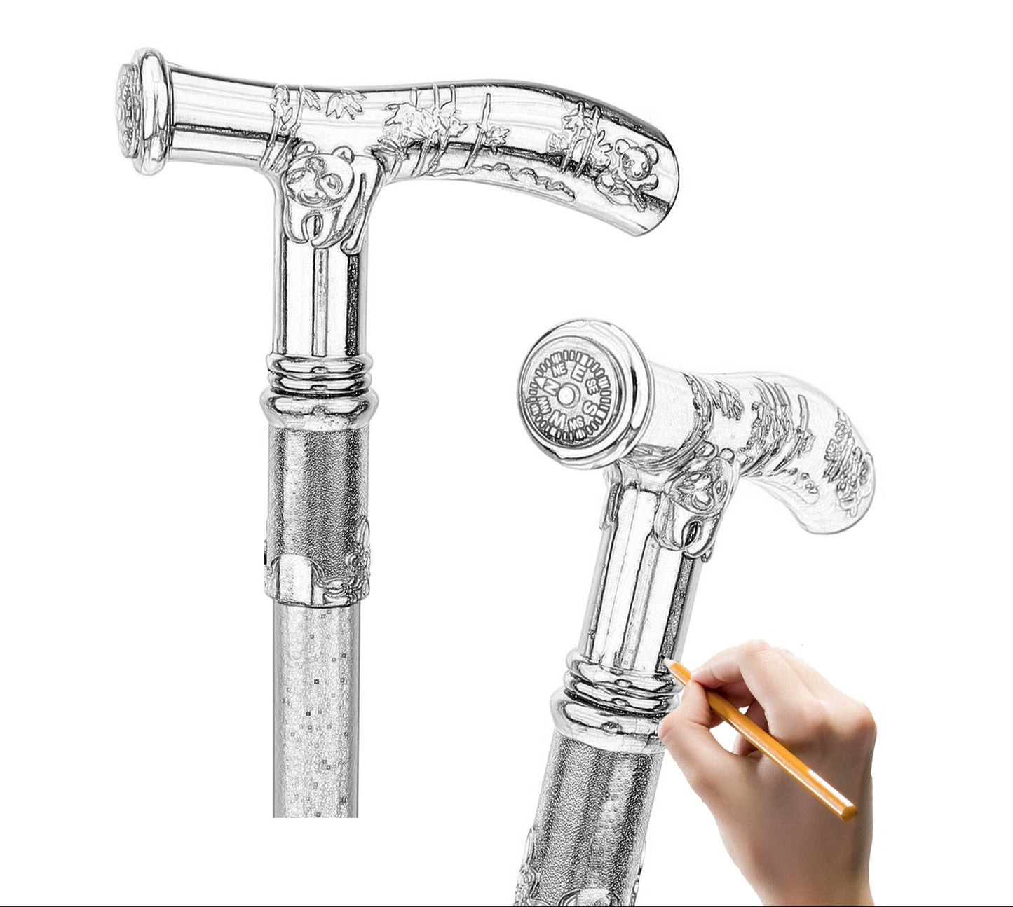 Elegant Compass Walking Cane - Decorative Gentleman's Walking Stick 93cm