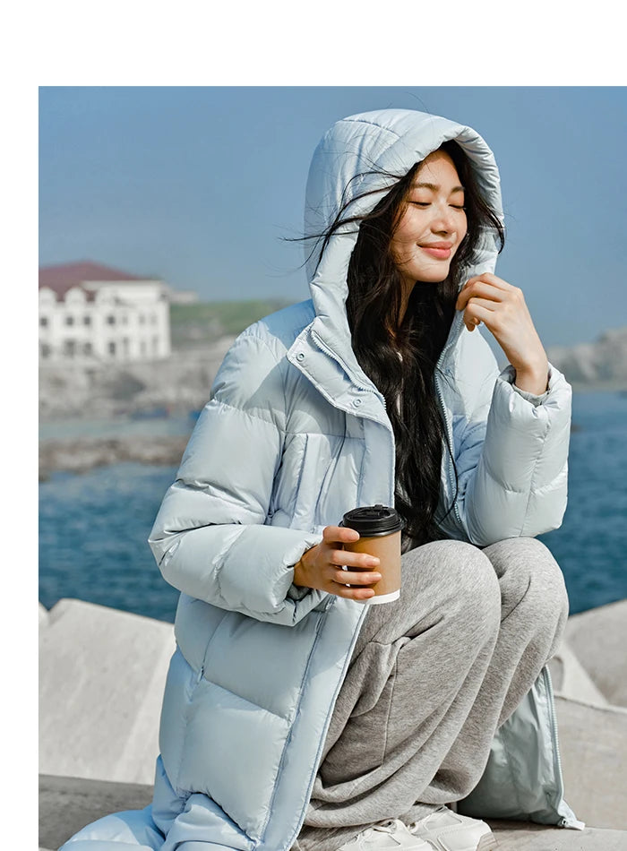 Women's Long Down Jacket - Three-Proof Hooded Winter Coat Loose Fit