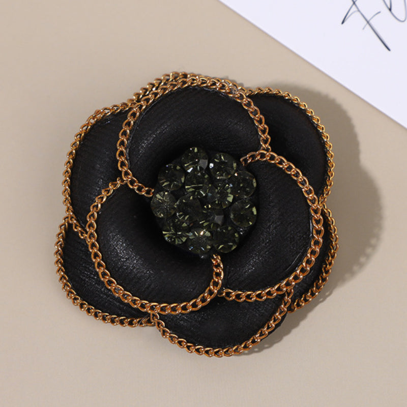 Elegant Fabric Camellia Flower Brooch - Pearl Crystal Lapel Pin for Women