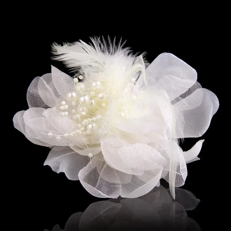 Elegant Feather Fabric Flower Brooch - Women's Corsage Lapel Pin