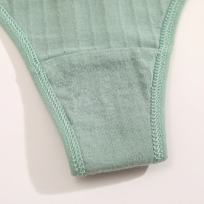 Women's Cotton Bow Tie Underwear 5-Pack - Ribbed Striped Low Waist Thongs