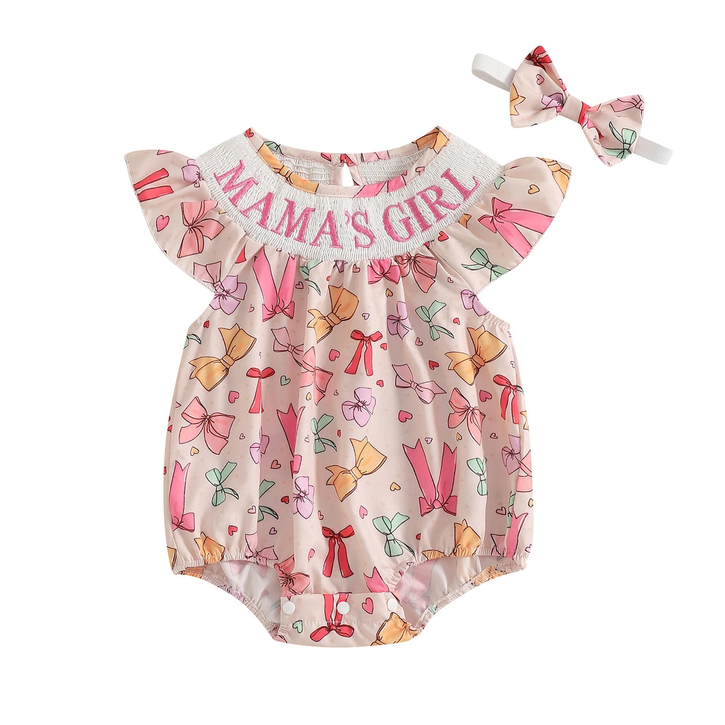 Baby Girls Summer Romper Set - Ruffles Fly Sleeve Letter Embroidery Jumpsuit