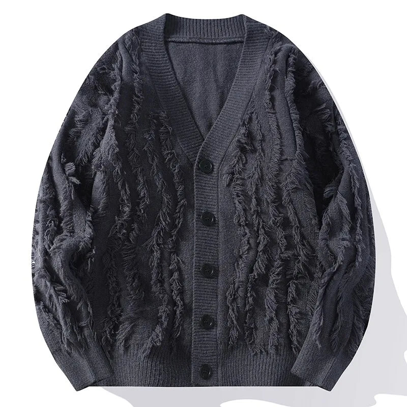 Men's Korean Style V-Neck Cardigan - Vintage Loose Knit Sweatercoat