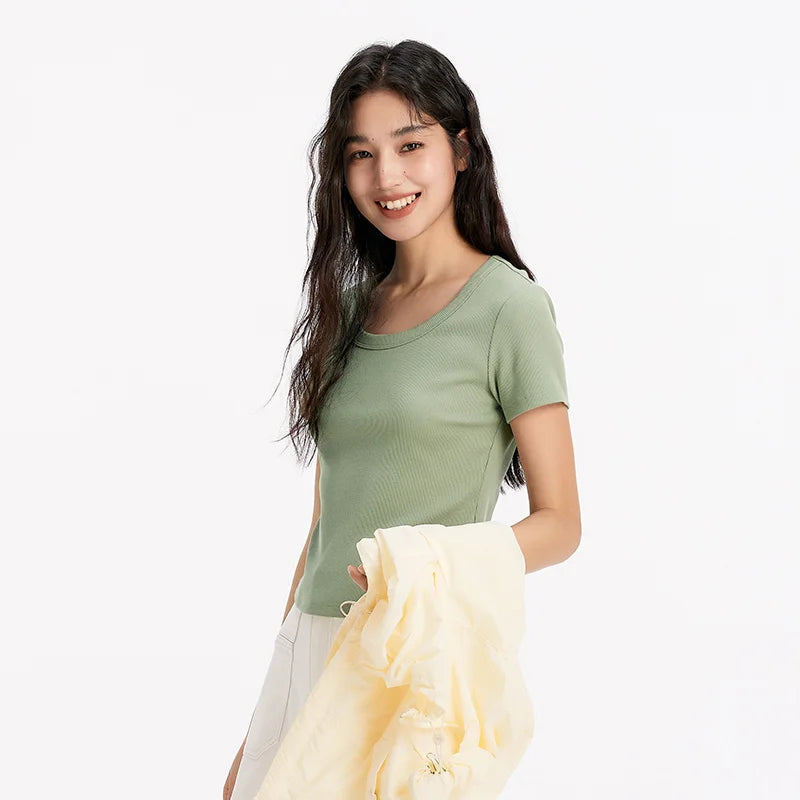 Cooling Fitted Short Sleeve Tee - Summer Round Neck Basic Top