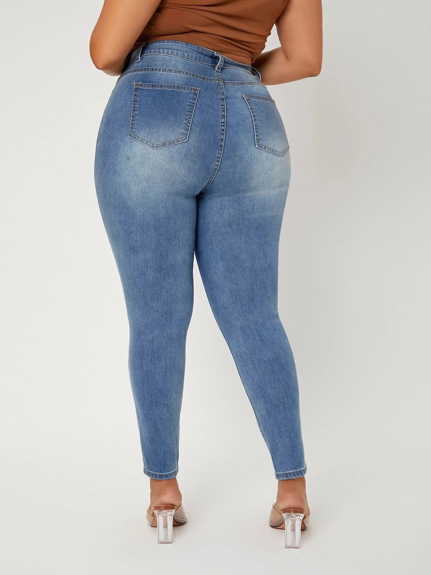 Women's Plus Size Ripped High Waist Stretchy Denim Jeans