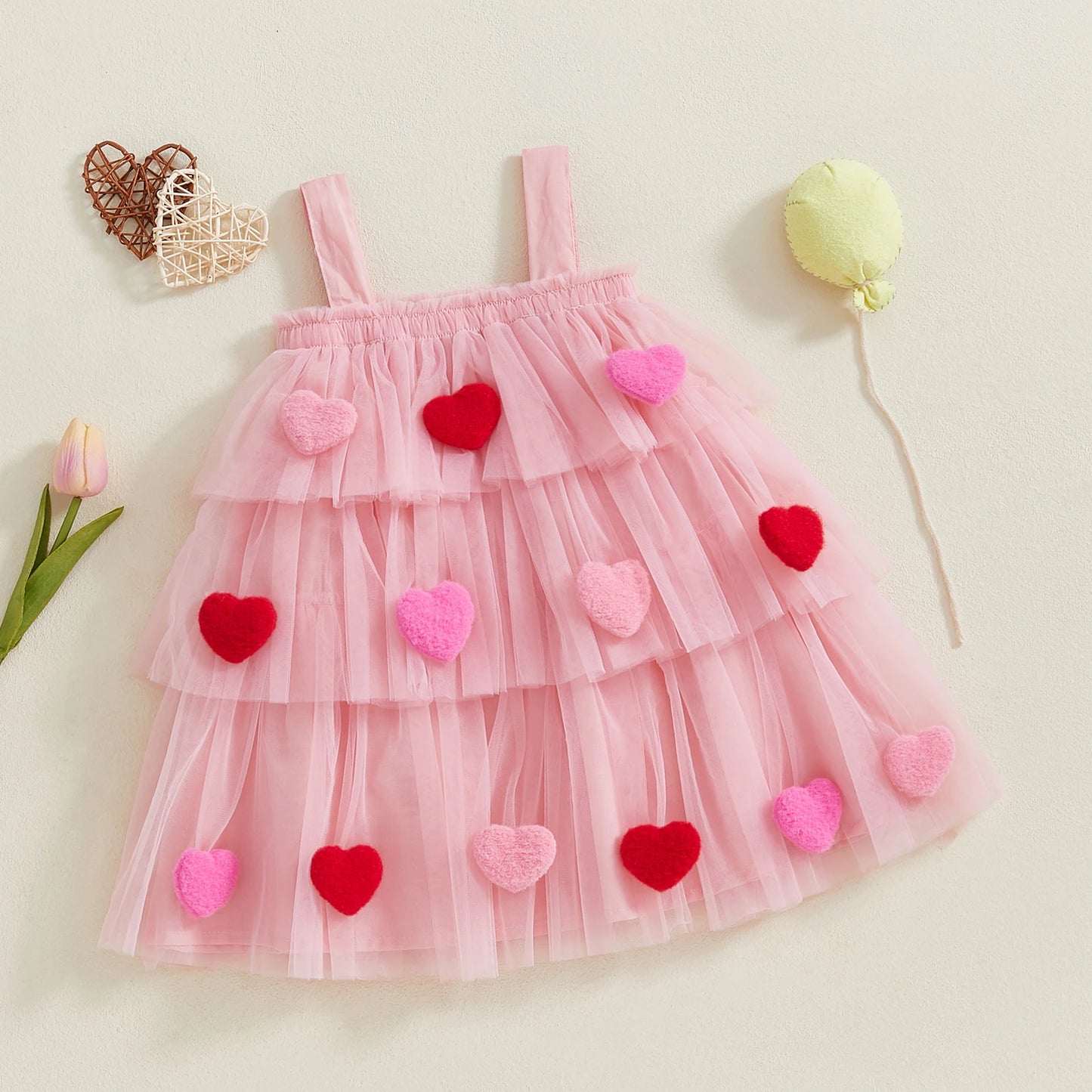 Girl's Festive Dress - Star Lace Layered Tulle Sundress with Plush Ball