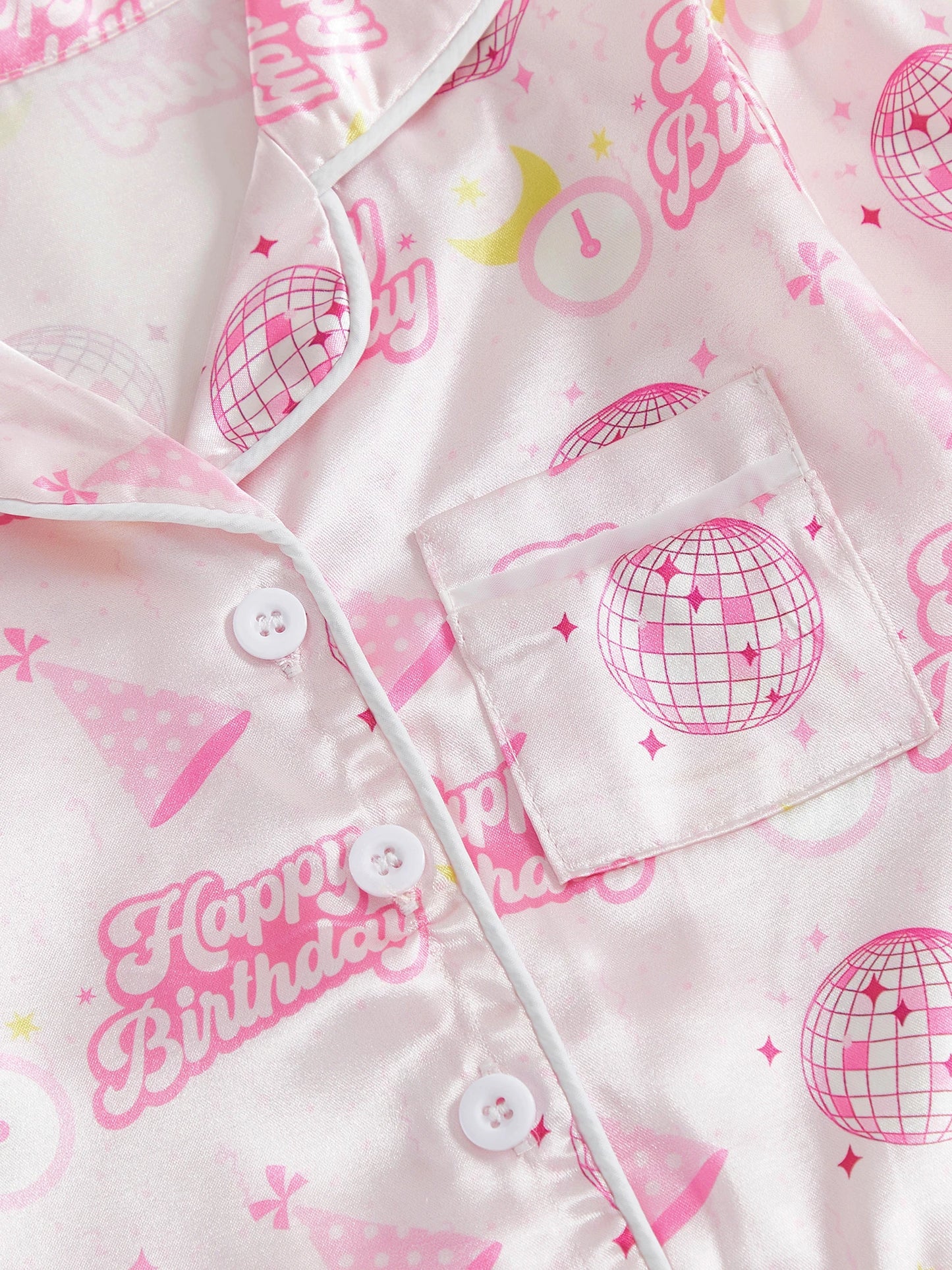 Kids Girls Pyjamas Set - Letter Ball Print Button Down Top & Pants (0-4Y)