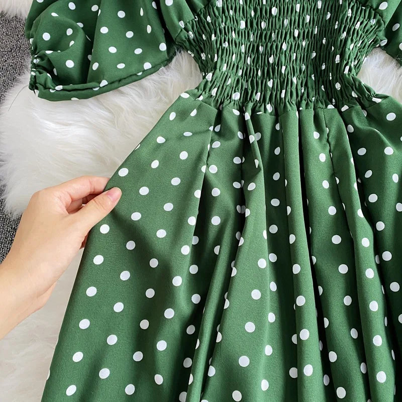 Women's V-Neck Polka Dot Jumpsuit - Wide Leg Trousers with Dolman Sleeves