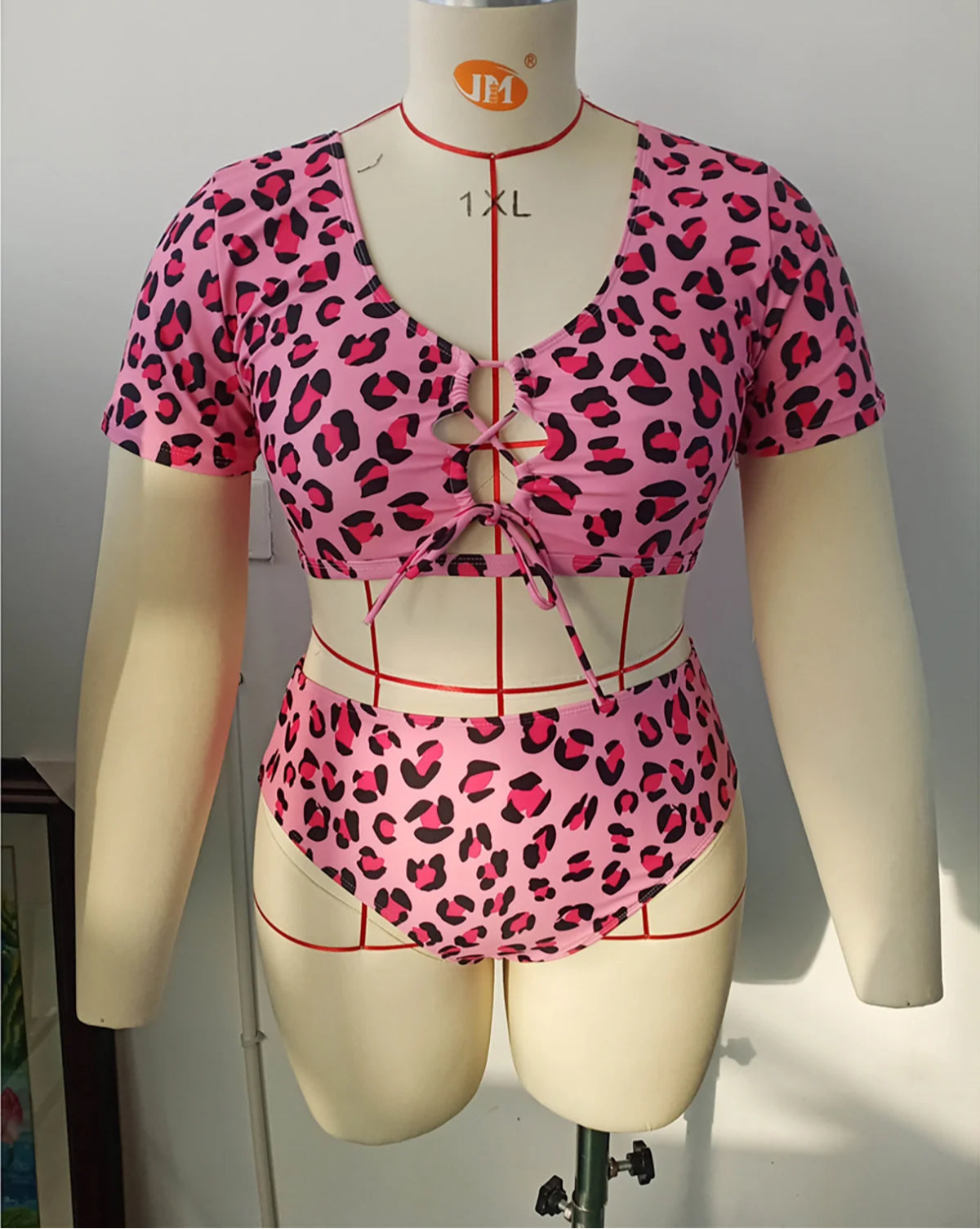 Women's Leopard Bikini Plus Size Swimwear Swimsuit Two-pieces Bikini Set