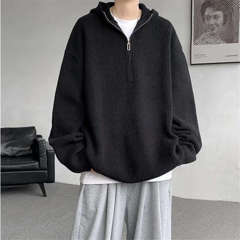 Men's Loose Hooded Knit Pullovers Casual Knitted Sweater