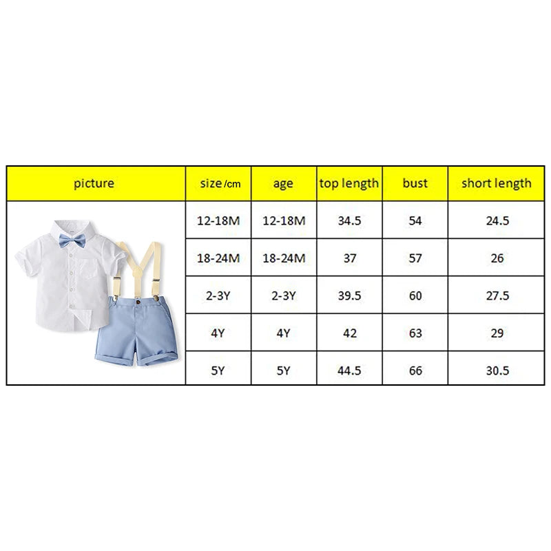 Toddler Boys Gentleman Summer Set - Bowtie Shirt & Suspender Shorts (0-5Y)