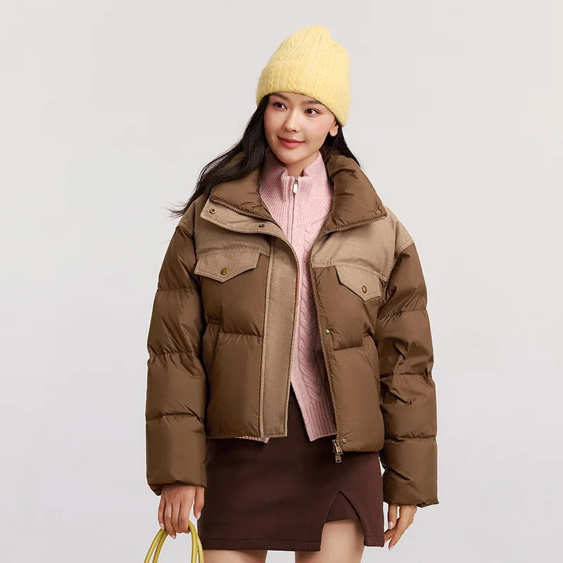 Down Jacket Women Waterproof Patchwork Oversize Stand Collar Winter Trendy Coat