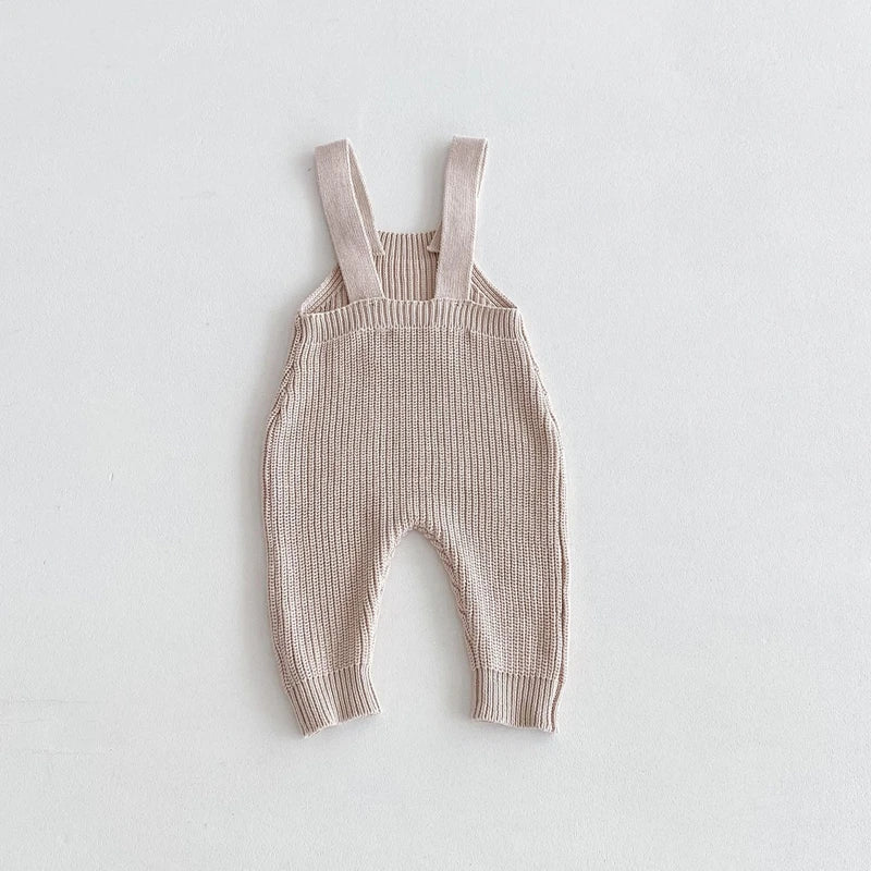 0-3Y Baby Boys Girls Overalls Jumpsuits Sleeveless Front Pocket Solid Colour Knitted Romper Outfit