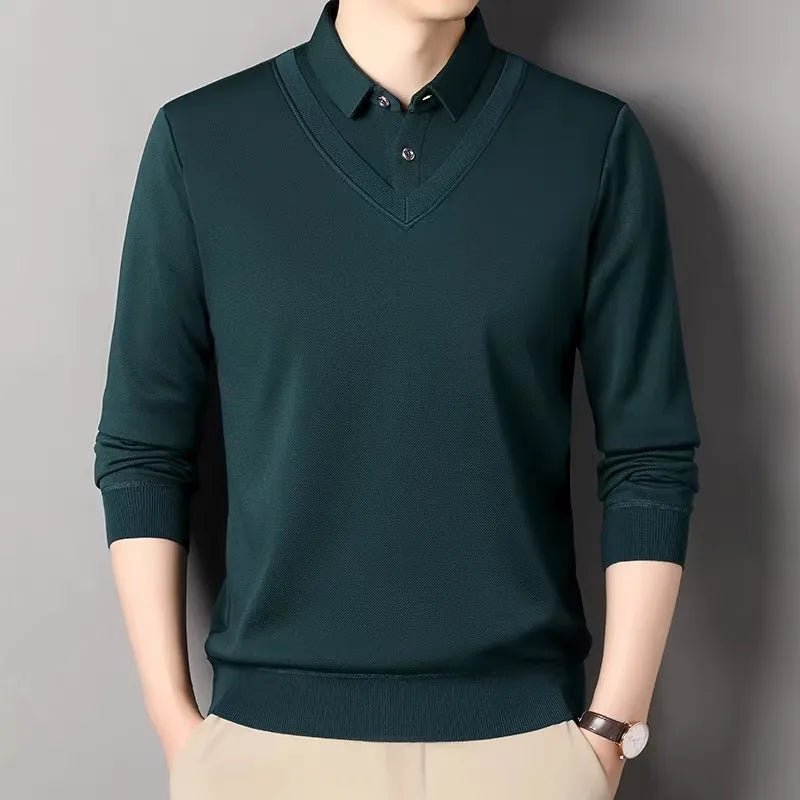 Men's Fleece Smart Casual Knitted Long Sleeve T-shirt