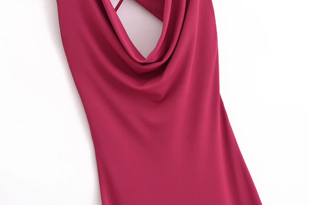 Women's Elegant Sleeveless Maxi Dress - Slim Fit with Folded Collar