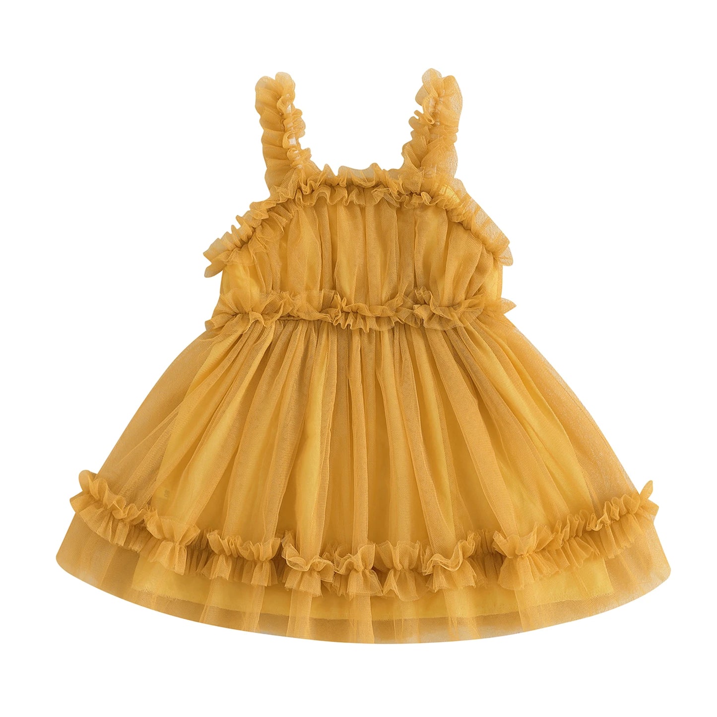 Girls' Summer Princess Dress - Sleeveless Mesh Ruffled Lace Tulle Sundress