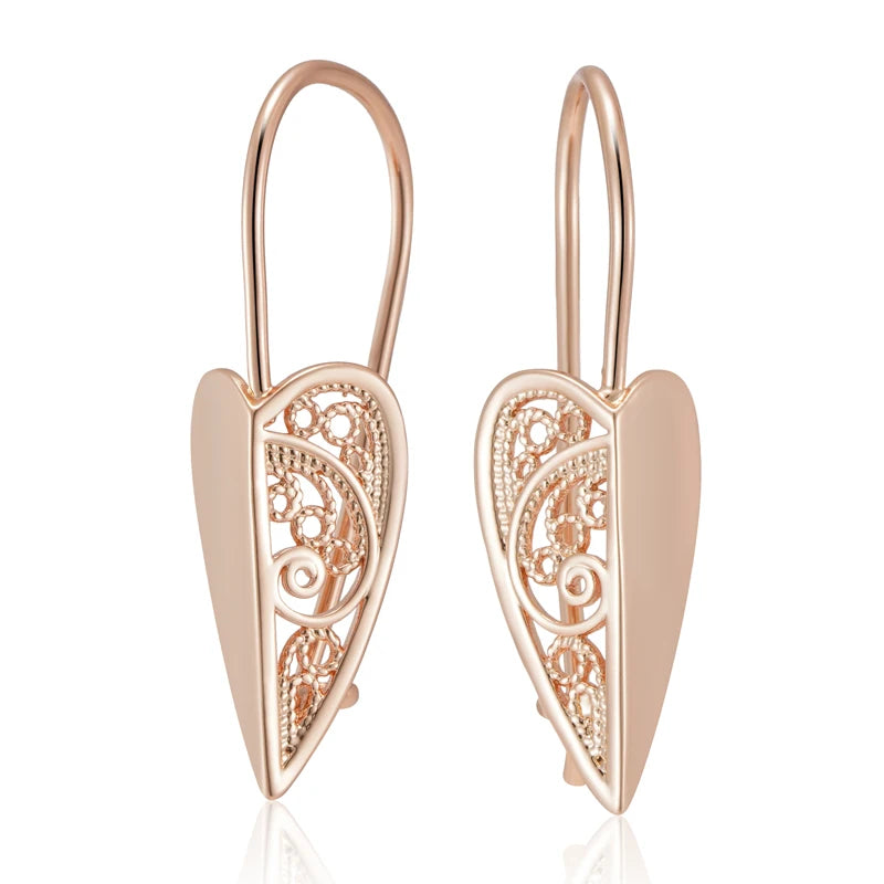 Women's 585 Rose Gold Long Geometric Hollow Flower Big Drop Earrings