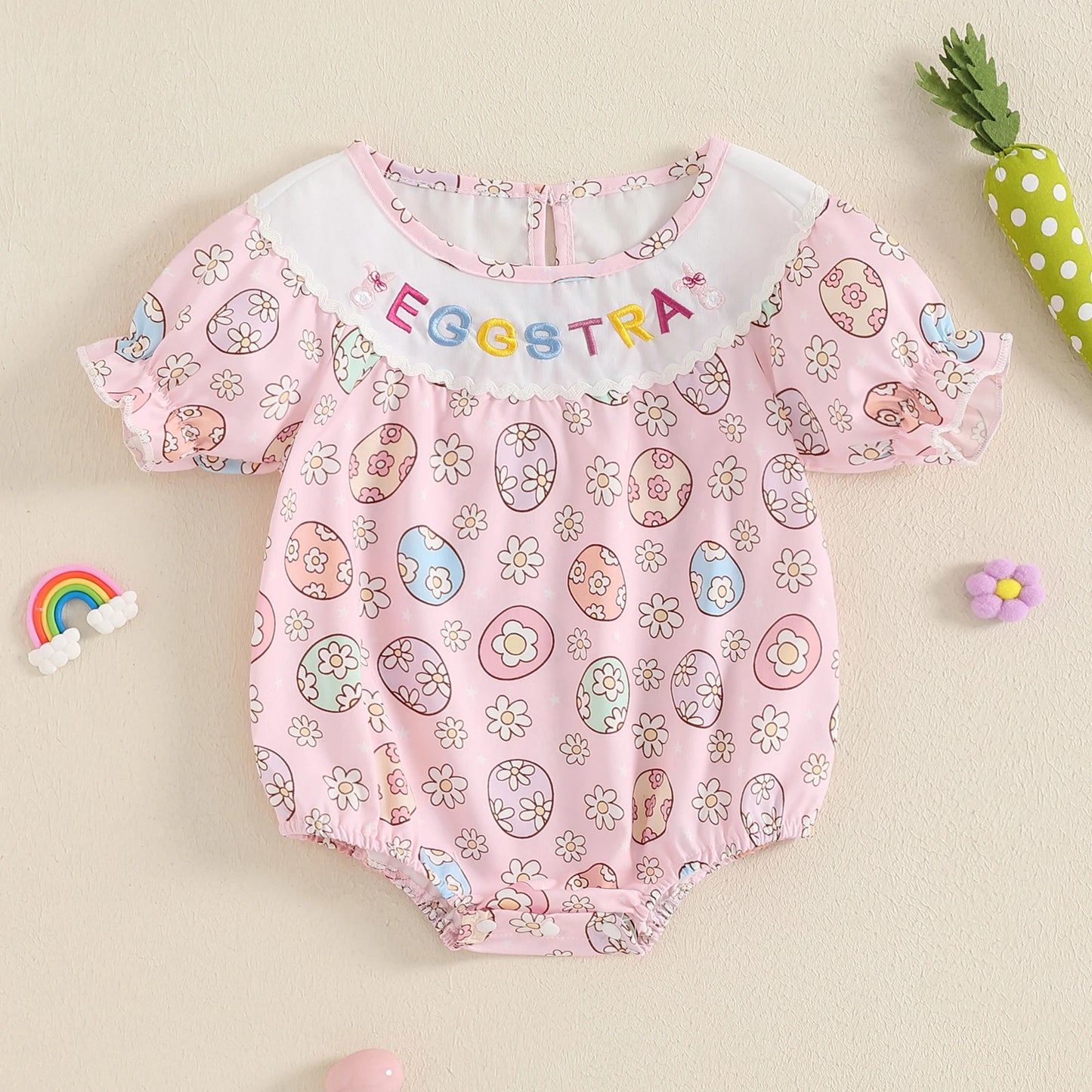 Lovely Baby Easter Romper - Short Sleeve Rabbit Print Bodysuit (0-18M)