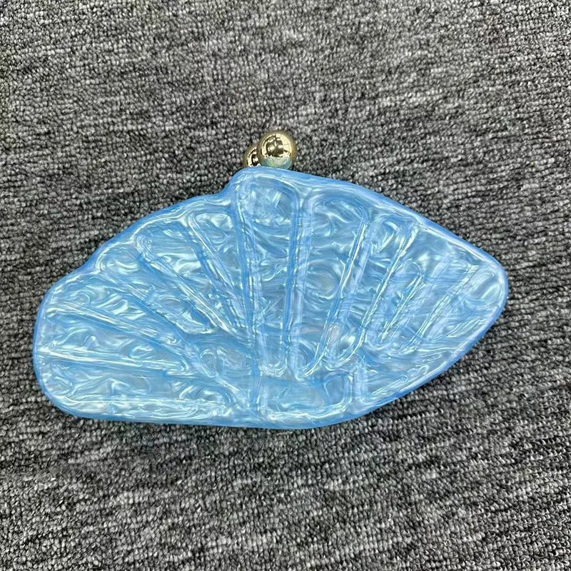 Women's Shell Fan-Shaped Evening Bag - Luxury Acrylic Crossbody Clutch with Pearl Details