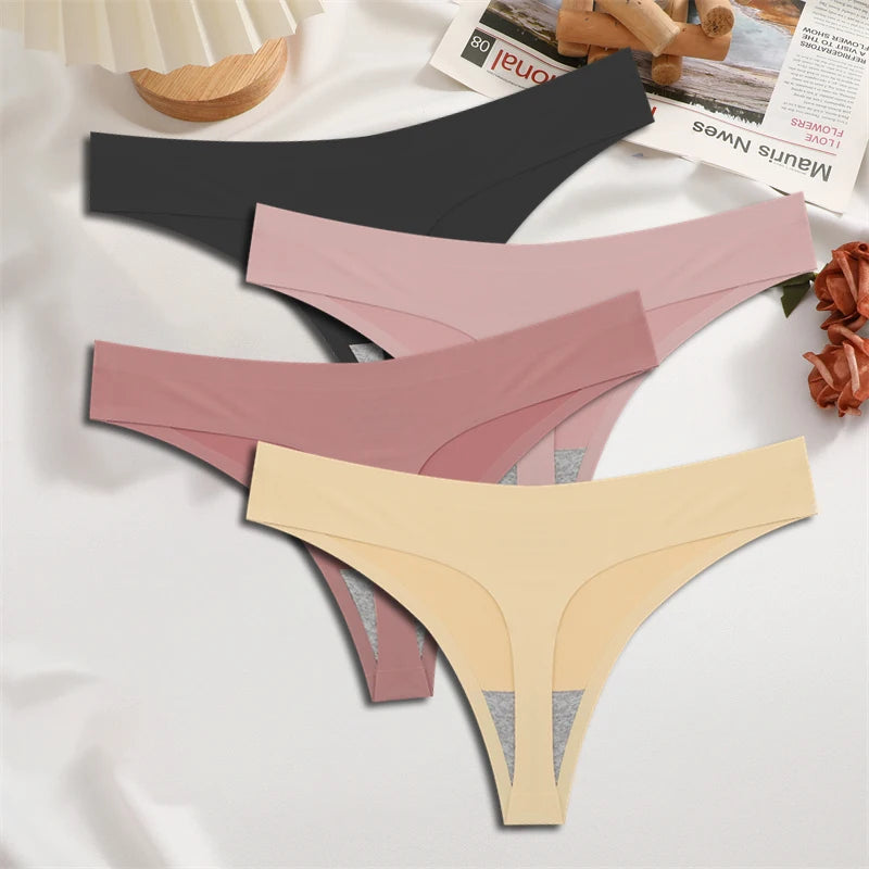 4-Pack Ice Silk Seamless Thongs - Low Waist Bikini Underwear