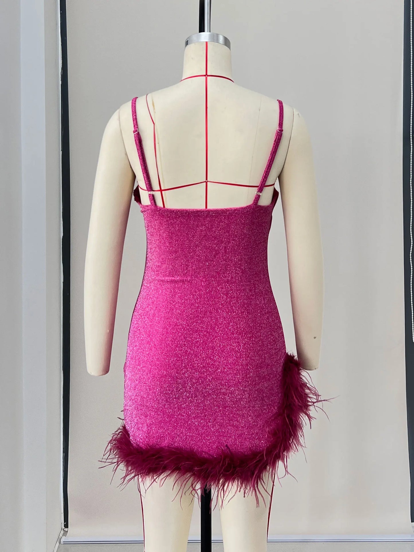 Sparkly Feather Mini Dress - Sleeveless Party Dress