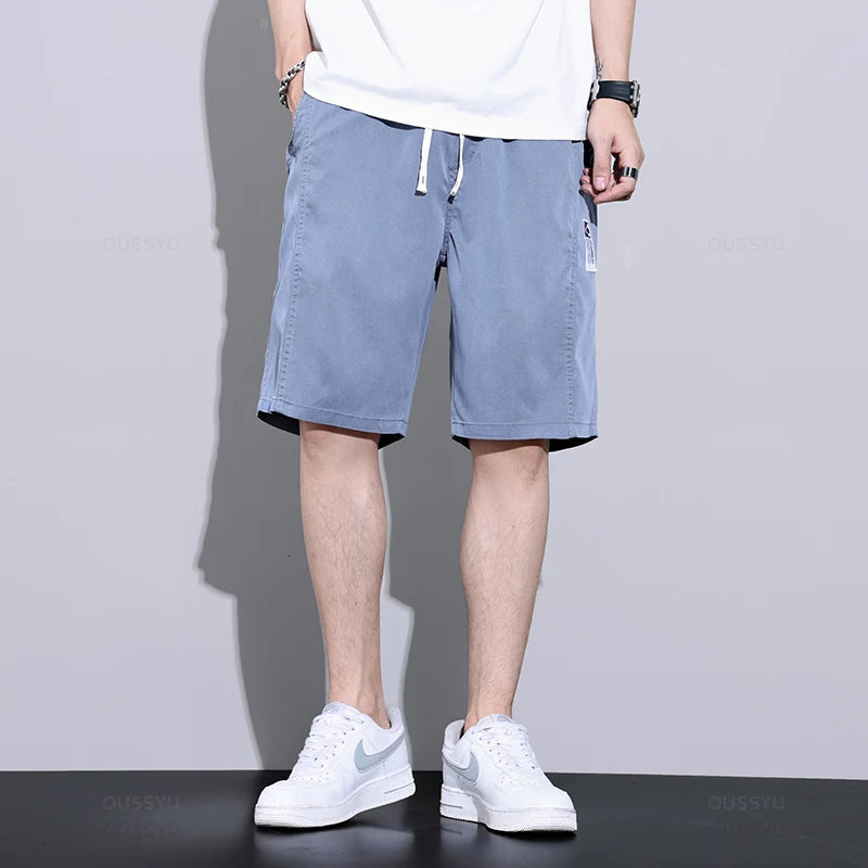 Men's Summer Soft Lyocell Fabric Jogger Casual Elastic Waist Sweatpants Shorts